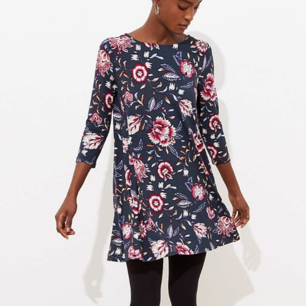 Loft Grey Floral Dress